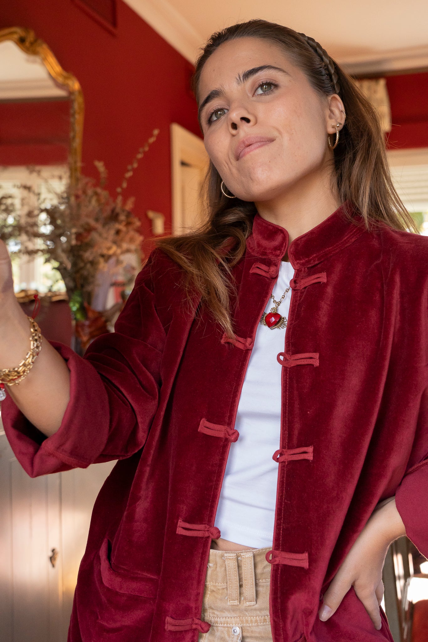 CHAQUETA TERCIOPELO MAO ROJA