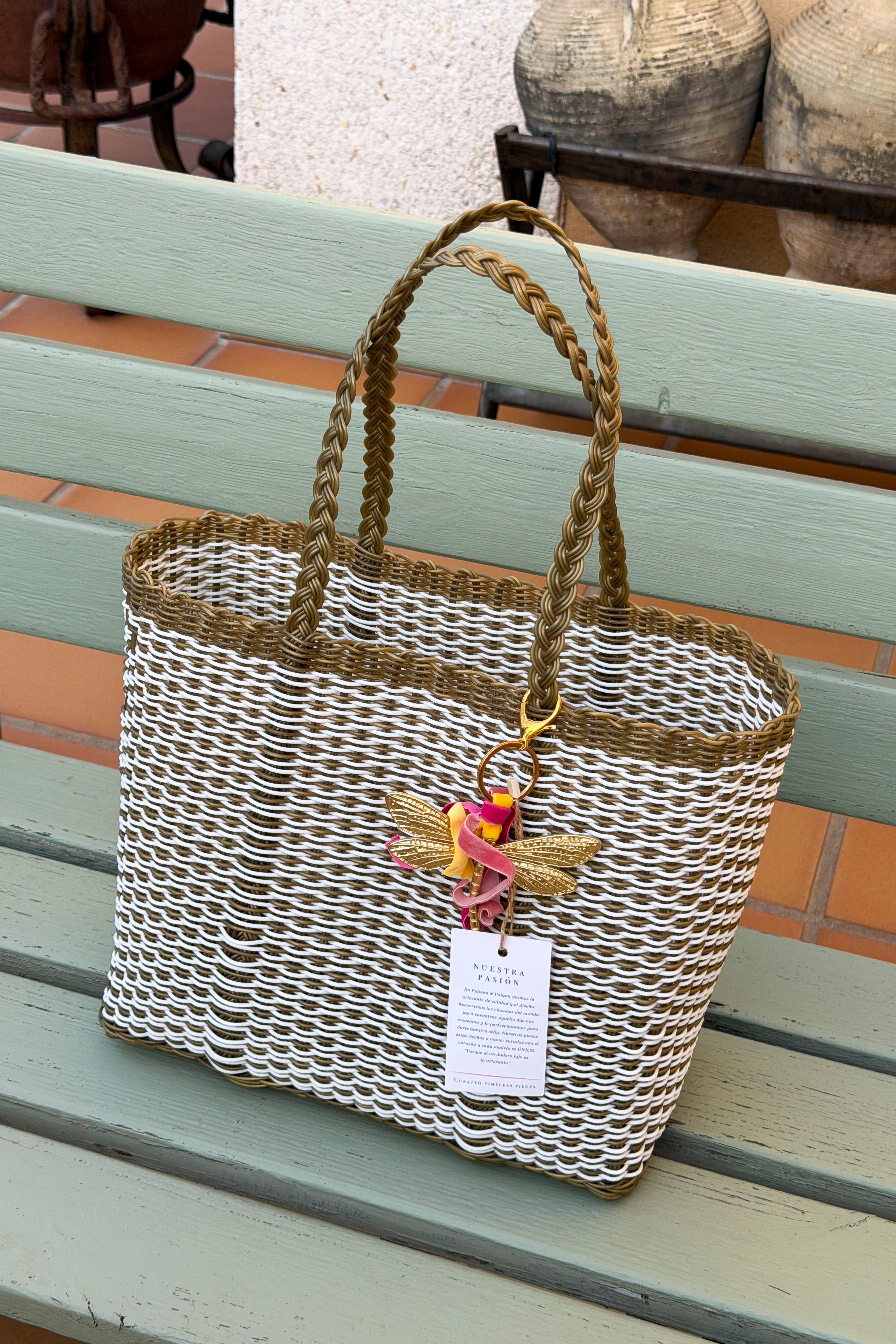 BOLSO NOPAL SMALL ORO Y BLANCO